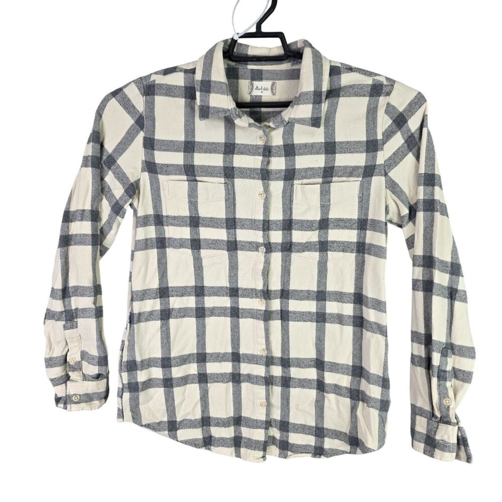 Womens Altard State Beige & Gray Plaid Shirt Button Up Long Sleeve Cotton Size M